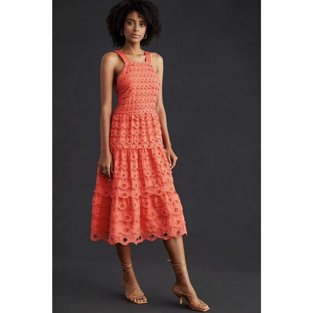 Anthropologie Maeve Eyelet Halter Midi Dress Size 6 - Picture 5 of 6